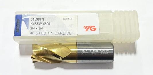 YG 3/4" Carbide End Mill 4 Flute Tin Coated Stub Length 31598TN