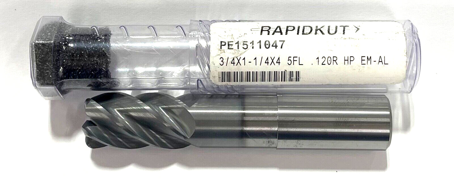 RapidKut 3/4" Carbide End Mill 5FL AlCrN Coating .120" Radius High Performance