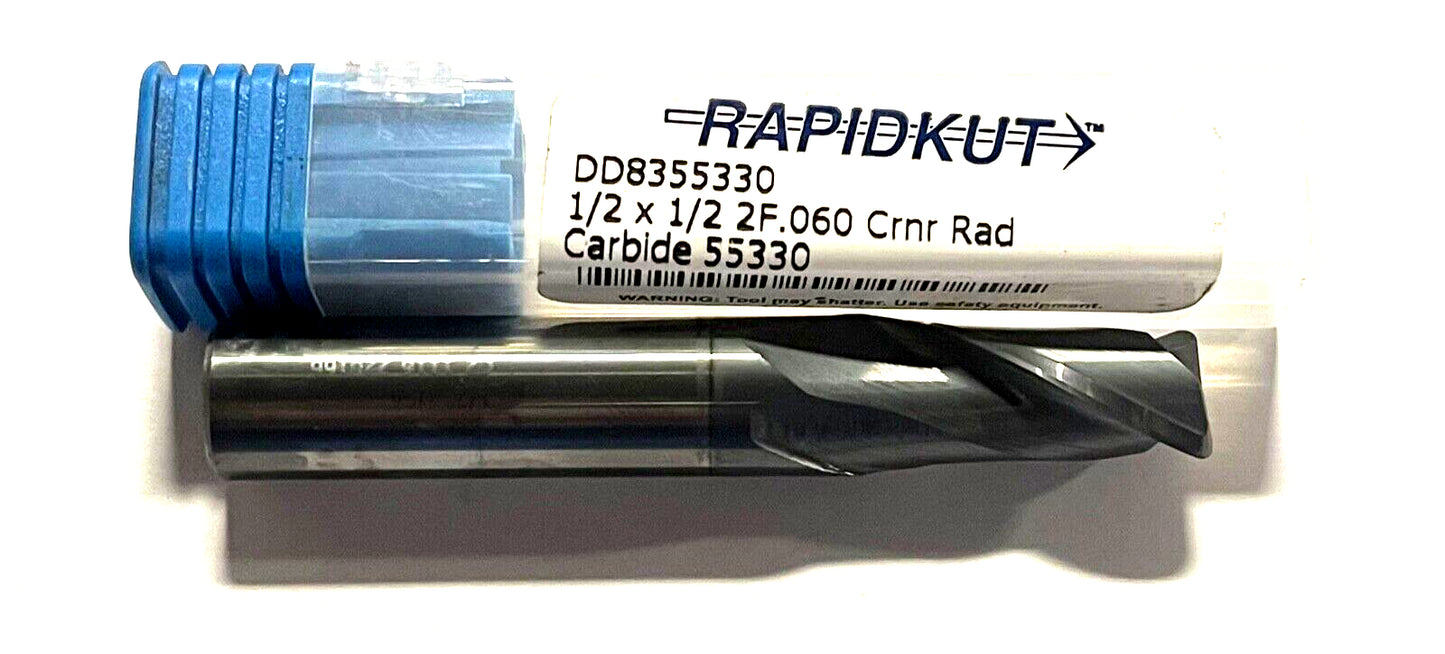 RapidKut 1/2" Carbide End Mill TiCN Coated .060 Corner Radius 2 Flute USA Made