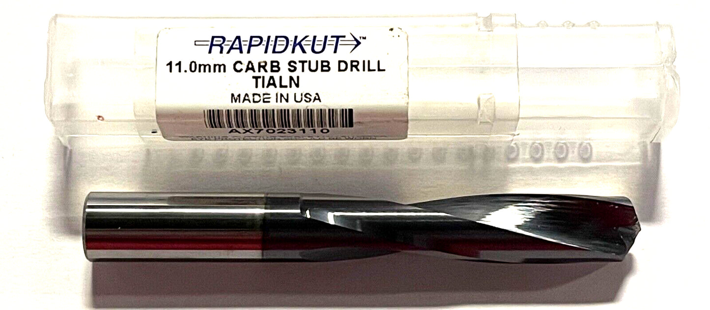 RapidKut 11mm Solid Carbide Drill Screw Machine Length TiAlN Coated 135Â° USA