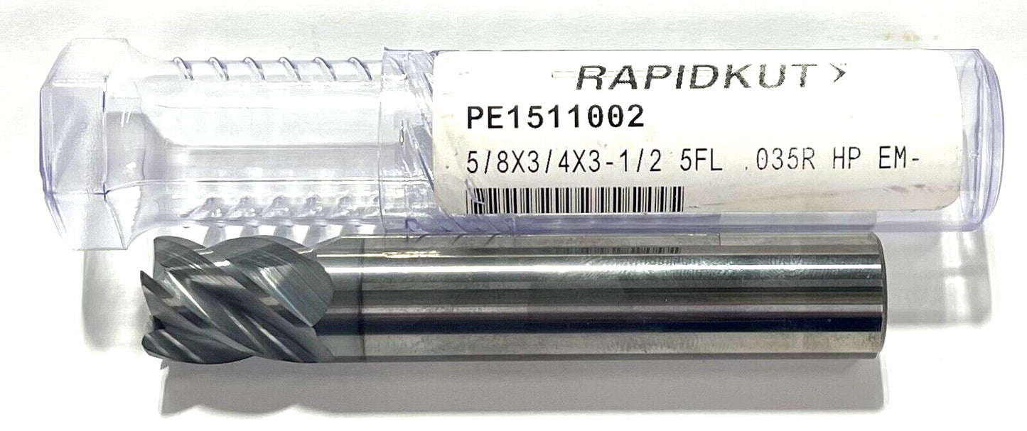 RapidKut 5/8" Carbide End Mill AlCrN Coating .035 Radius 5FL High Performance