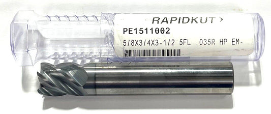 RapidKut 5/8" Carbide End Mill AlCrN Coating .035 Radius 5FL High Performance