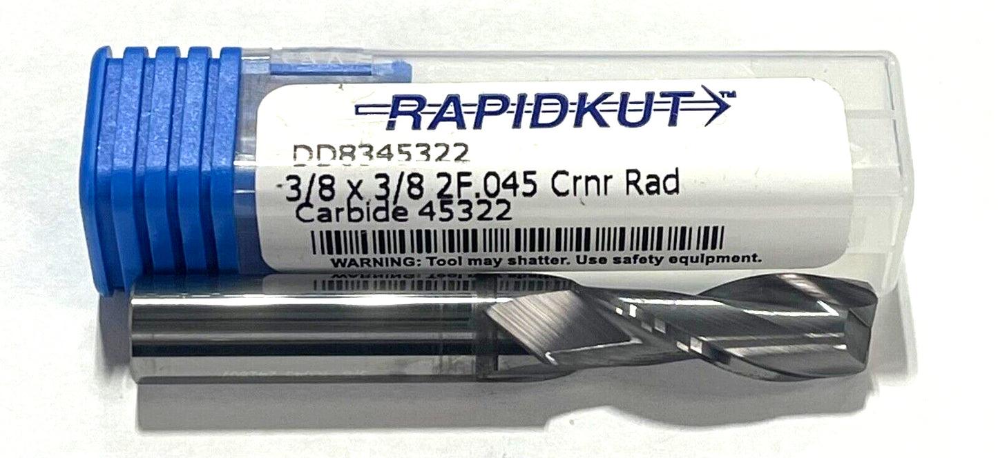 RapidKut 3/8" Carbide End Mill .045 Radius TiCN Coating 2 Flute USA Made