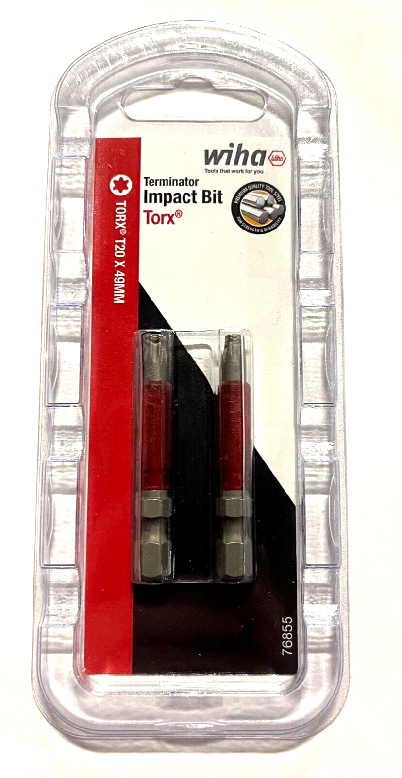 Wiha T20 x 49mm Terminator Torx Impact Bits 1/4" Hex Drive 2 Pack 76855