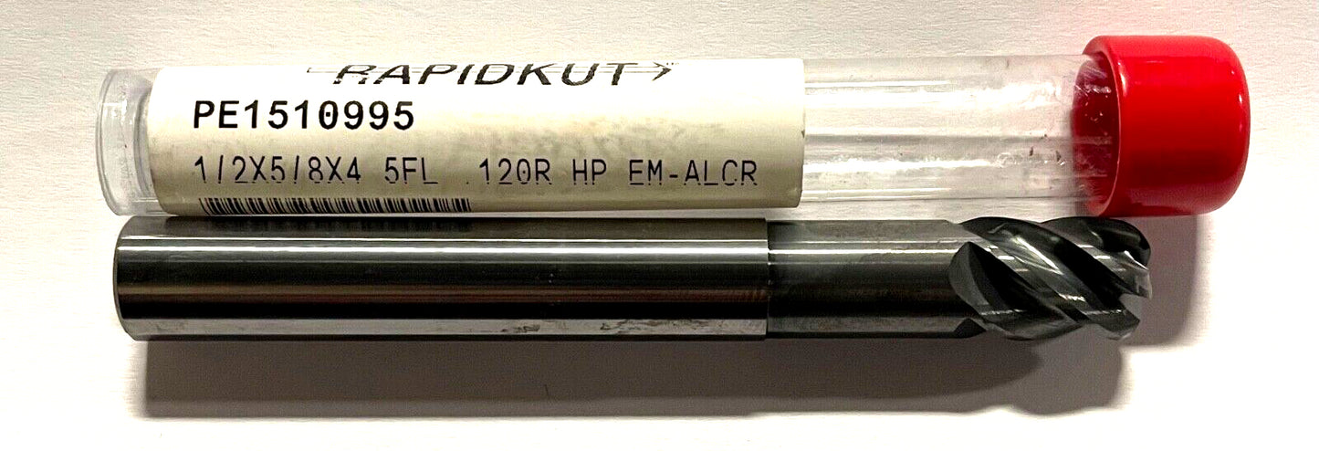 RapidKut 1/2" Carbide End Mill .120" Corner Radius 5FL Necked High Performance