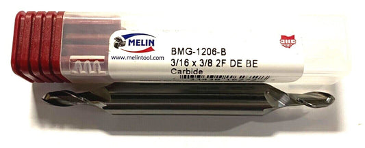 Melin 3/16" x 3/8" Carbide Double End Mill 2 Flute Ball Nosed 16272 USA Made