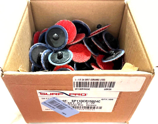 Surf-Pro 1-1/2" Quick Change Roloc Sanding Discs 24 Grit Ceramic Coated 100 Pack
