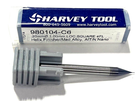 Harvey Tool .20mm Carbide End Mill AlTiN Nano Coating Variable Helix 4 Flute USA