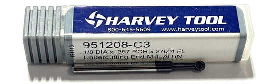 Harvey Tool 1/8" Carbide Ball Nose Undercutting End Mill AlTiN 4 Flute 270° USA