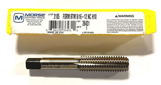 Morse 9/16-12 Tap Thread Forming Bottoming Tap HSS H10 USA Made 36431