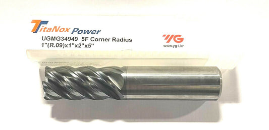 YG-1 Carbide End Mill 1" x 1" x 2" x 5" TitaNox Power .090 Radius 5 Flute