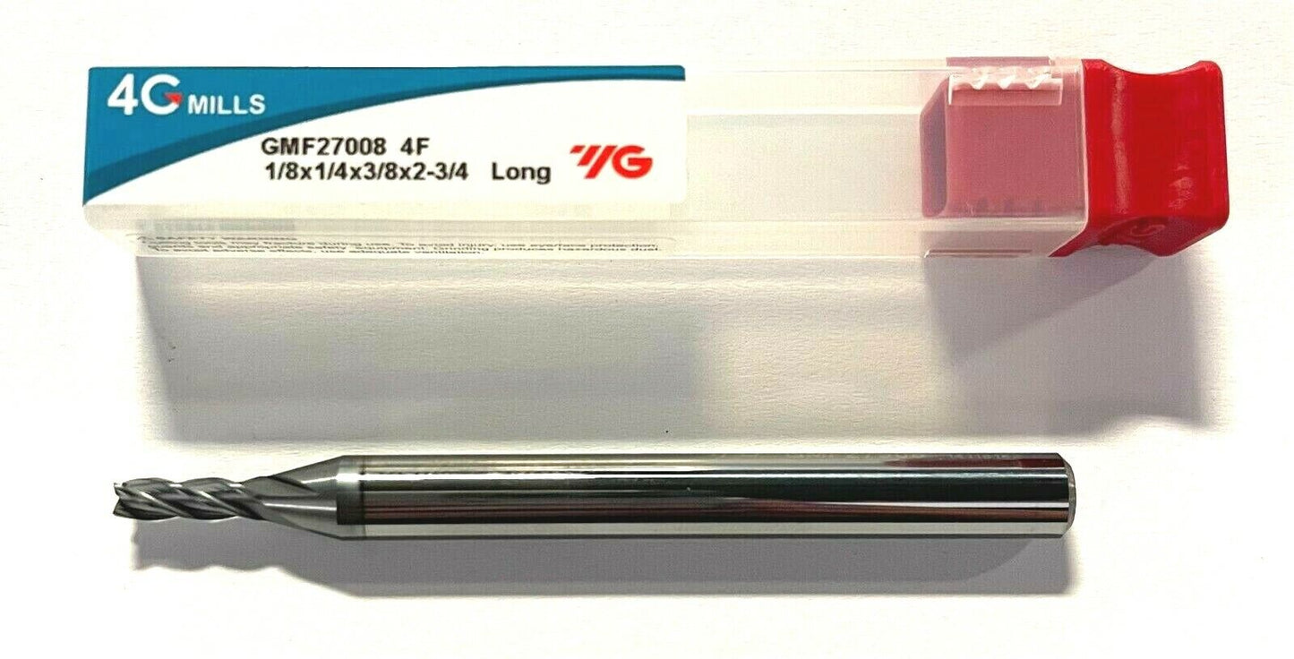 YG-1 Carbide End Mill 1/8" x 1/4" x 3/8" x 2-3/4" Long Length 4 Flute