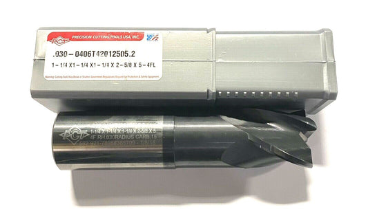PCT 1-1/4" Carbide End Mill .030 Radius PVD Coated Extended Neck 4 Flute USA