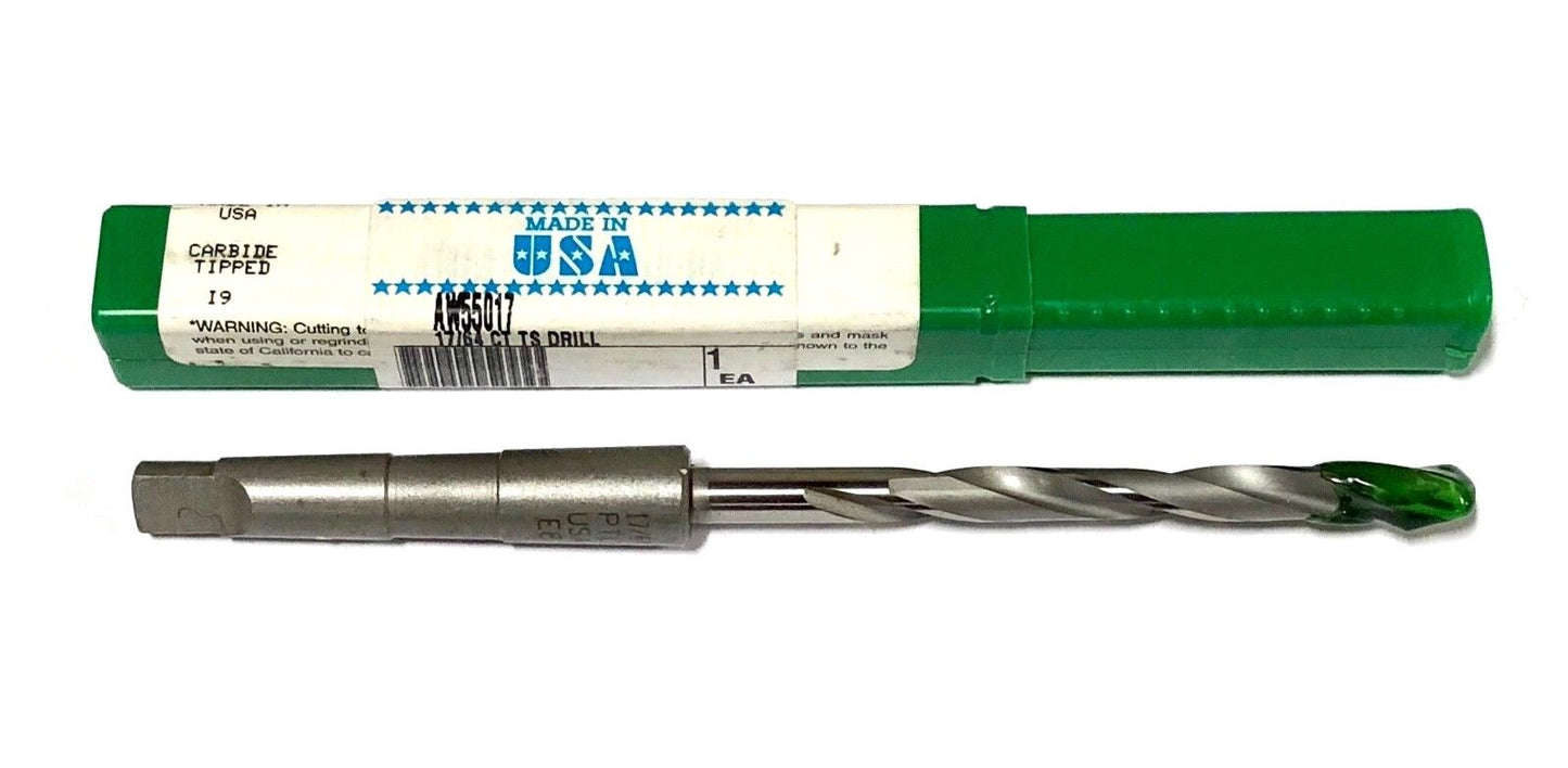 Precision Twist Drill 17/64" Drill Bit Carbide Tipped Taper Shank Drill USA Made