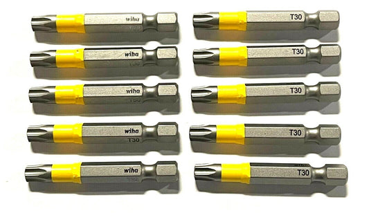 Wiha T30 x 50mm Torx Power Bit 1/4" Hex Shank Quick Change Bits10 Pack 72674