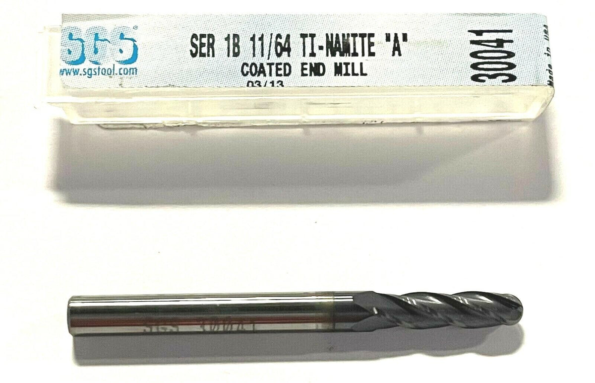 SGS 11/64" Carbide Ball End Mill AlTiN Coated 30° Helix 4 Flute USA Made 30041
