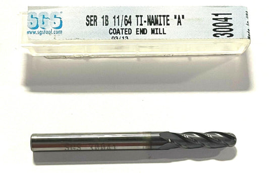 SGS 11/64" Carbide Ball End Mill AlTiN Coated 30° Helix 4 Flute USA Made 30041