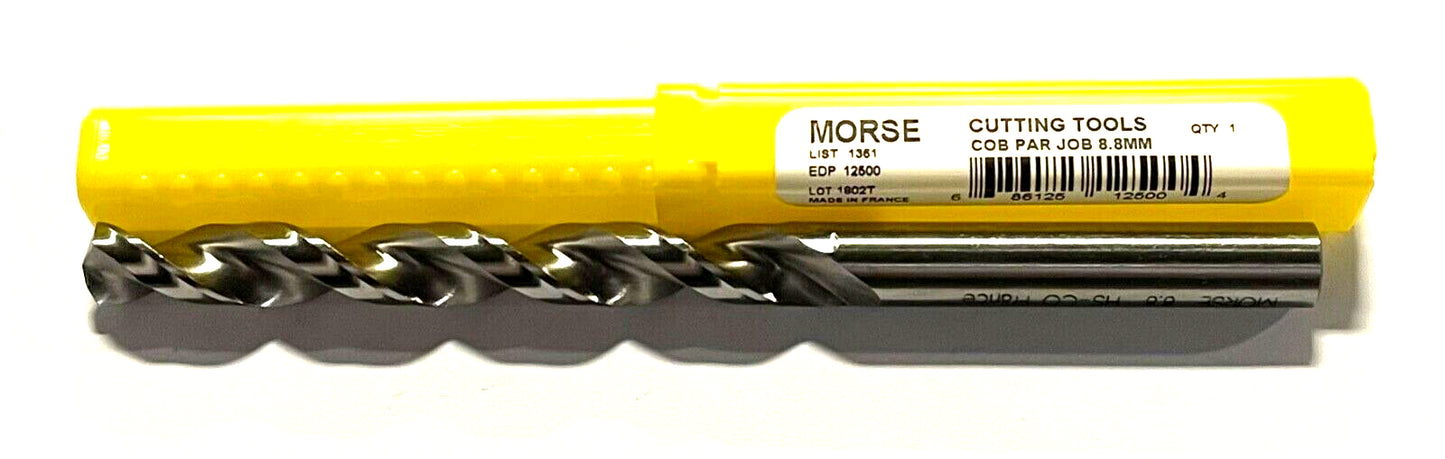 Morse 8.8mm Cobalt Drill Bit High Performance Parabolic Flute Jobber Length