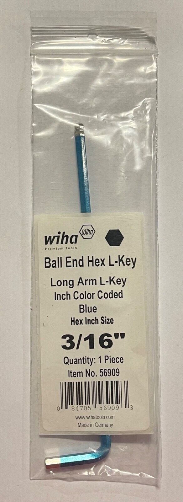 Wiha 3/16" Ball End Hex L-Key Long Arm Color Coded Hex Inch Item No.56909