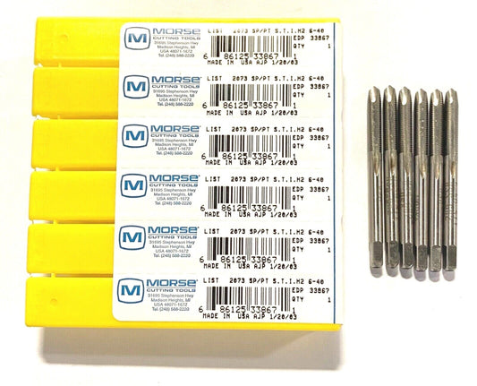 Morse 6-40 Screw Thread Insert Tap HSS Spiral Point Plug Taps HSS H2 USA 6 Pack