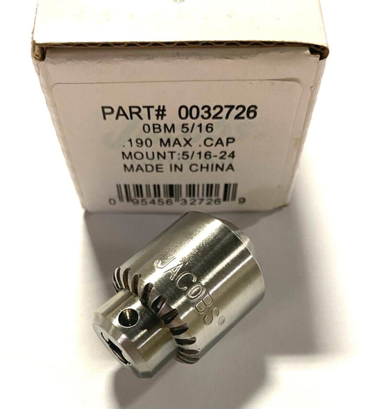 Jacobs Drill Chuck 0BM 5/16" .190 Max Capacity 5/16-24 Mount JCM32726