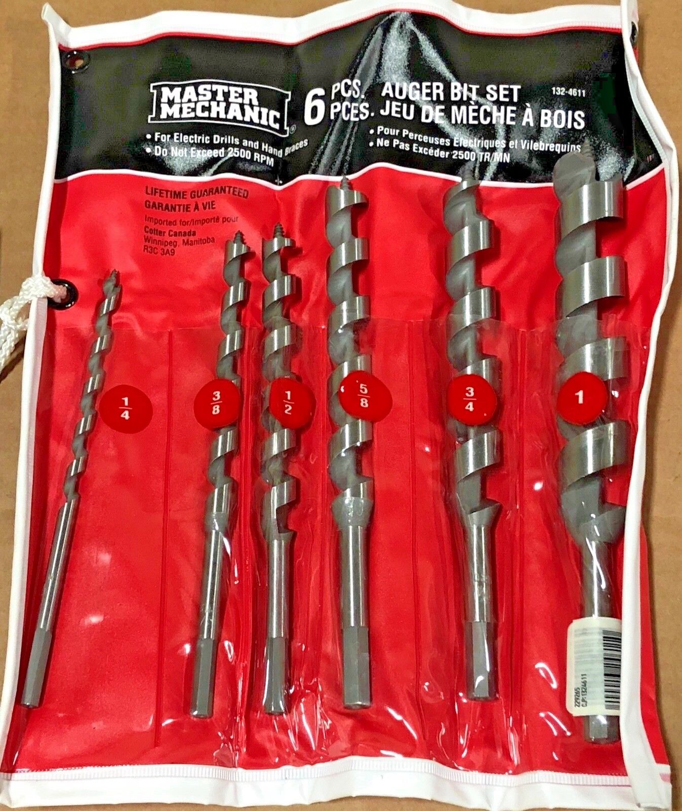 Mibro 6 Piece Auger Bit Set 1/4" 3/8" 1/2" 5/8" 3/4" 1"