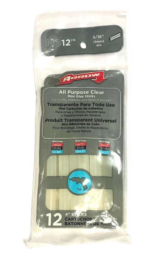 Arrow Fastener 5/16" Mini Glue Sticks 4" All Purpose Hobbies Crafts 12 Pack MG12