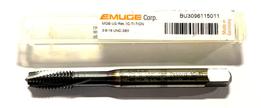 EMUGE 3/8-16 Tap HSSE Spiral Flute Tap TiCN Coating 3BX 3 Flute 4P-5P