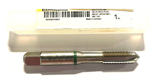 GUHRING 3/8-24 Cobalt Spiral Point Tap Green Ring 3 Flute Plug Tap Bright Finish