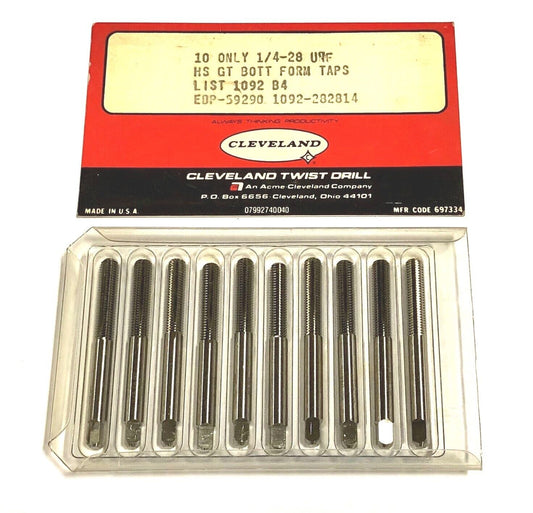 Cleveland Twist 1/4-28 Thread Forming Taps NF Bottoming HSS Tap 10 Pack USA Made