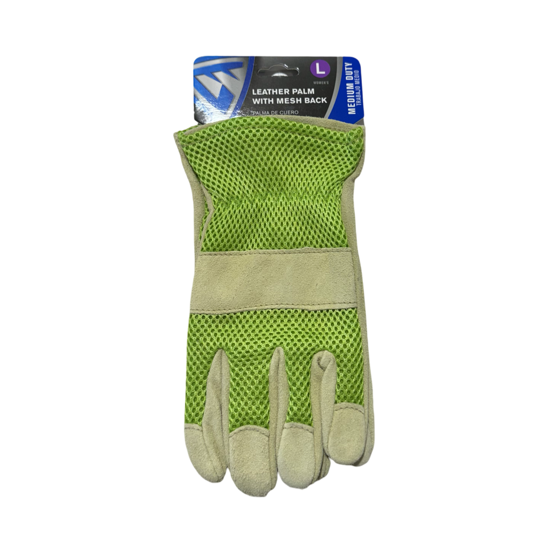 West Chester Women's Work Gloves Leather Palm with Mesh Back Green Size Large