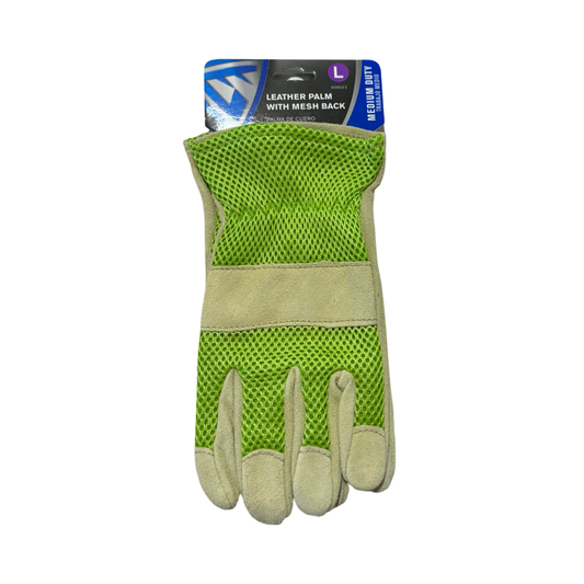 West Chester Women's Work Gloves Leather Palm with Mesh Back Green Size Large