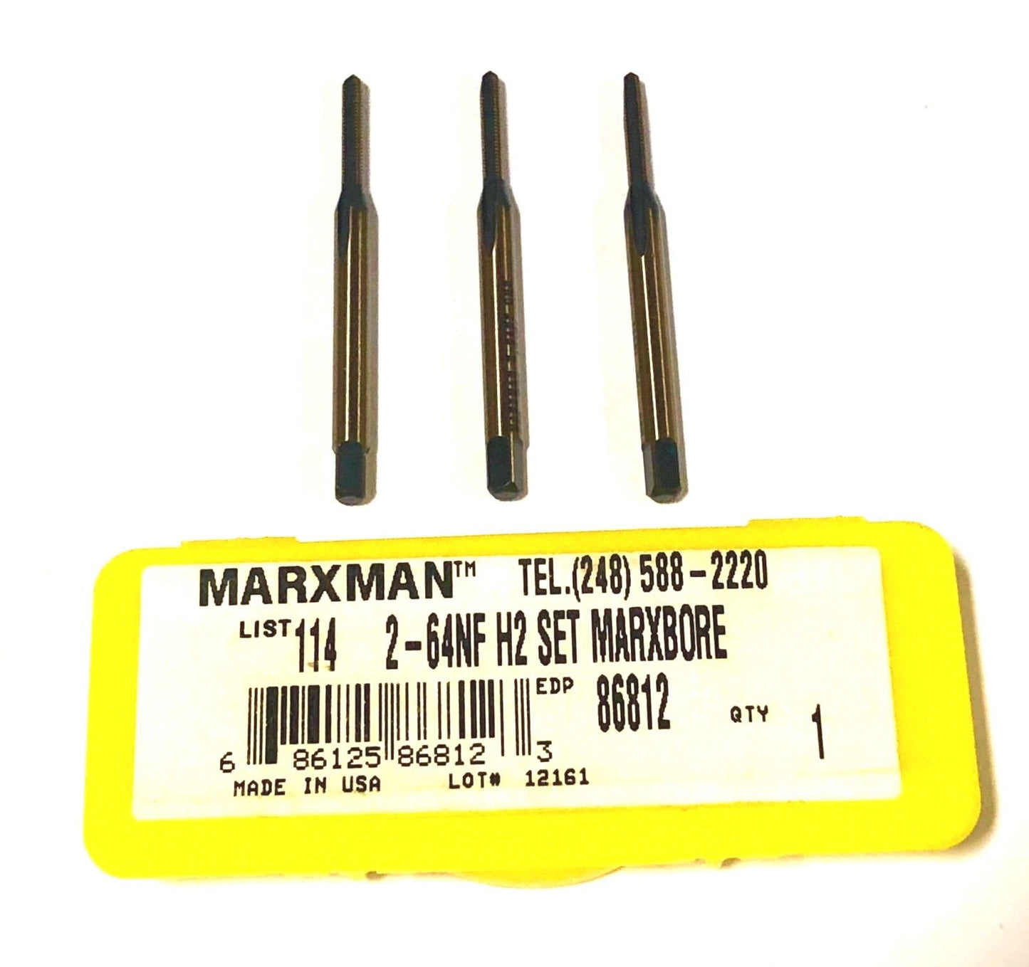 Marxman #2-64 Hand Tap Set H2 3 Flute Black & Gold Taper Plug Bottoming USA Made