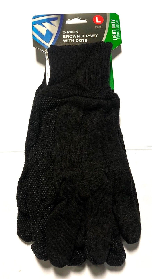 West Chester Brown Jersey Gloves Dots Knit Wrist Work Gloves  Size Large 2 Pack