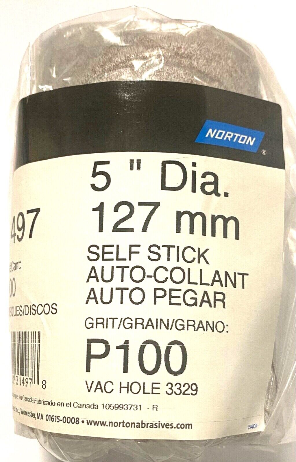 Norton A275 5" PSA Disc Self Stick A/O 5 Hole 100 Grit Coarse Vaccum 100pk