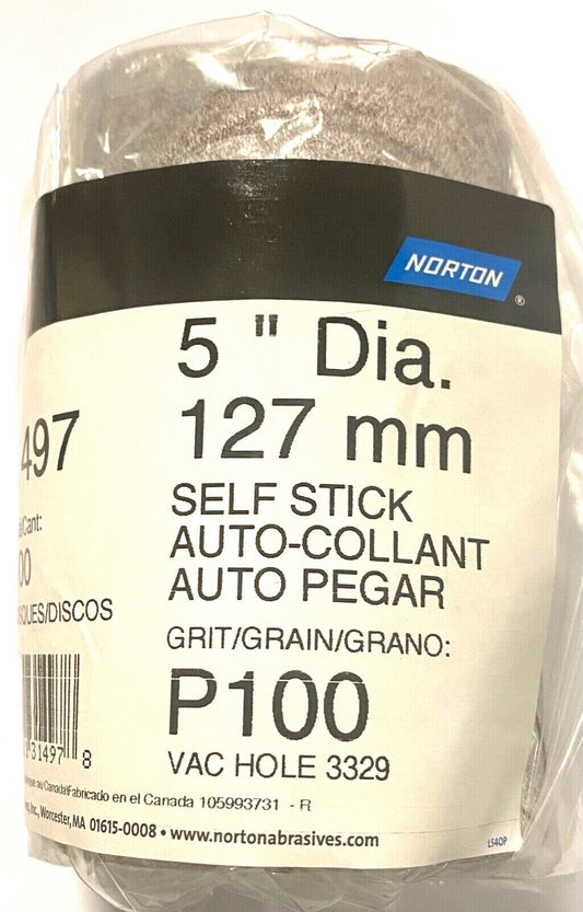 Norton A275 5" PSA Disc Self Stick A/O 5 Hole 100 Grit Coarse Vaccum 100pk