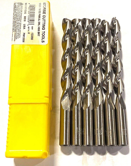Morse 15/32" Drill Bit HSS 135° Split Point Parabolic Flute 6 Pack USA Made