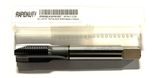 RapidKut M18 x 1.5 HSSE-V3 Spiral Point Plug Tap TiCN Coating Black Ring D6 3FL