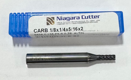 Niagara Cutter 1/8" Carbide End Mill 6 Flute AlTiN Variable Helix Long Length