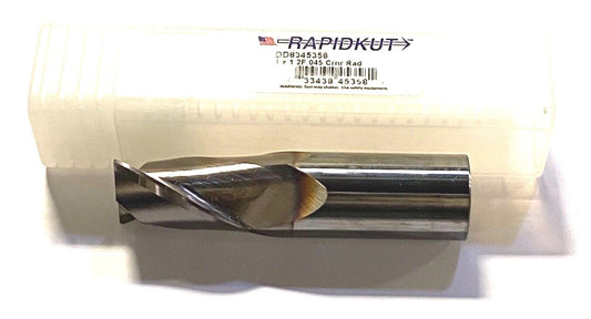 Rapidkut 1" Solid Carbide End Mill TiCN Coated .045 Radius 2 Flute USA Made