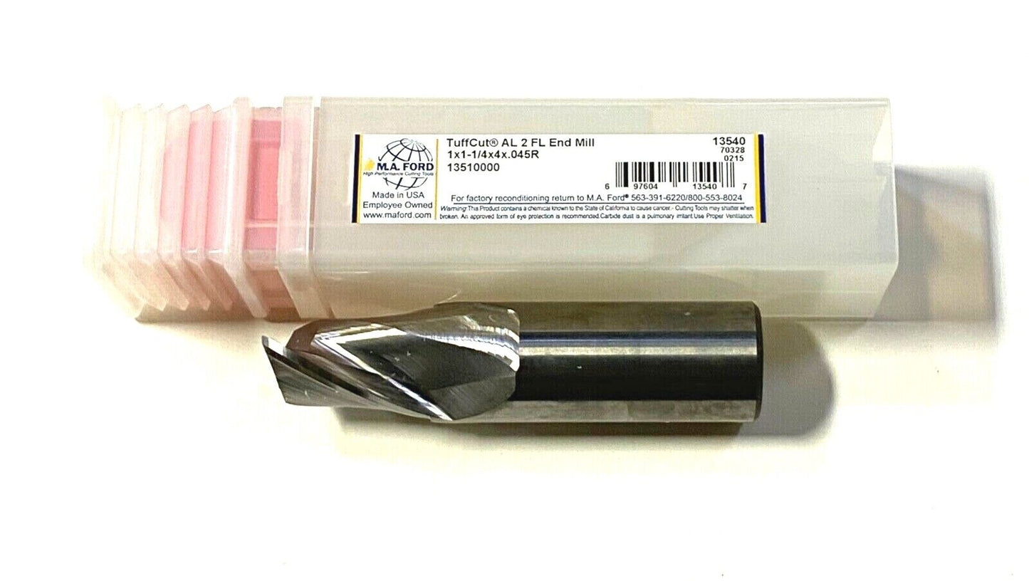 M.A. Ford 1" Solid Carbide End Mill .045 Radius 2 Flute Aluminum Finisher USA