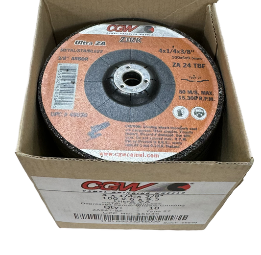 CGW 4" x 1/4" x 3/8" Depressed Center Grinding Wheel Metal/Stainless ZA 10 Pack