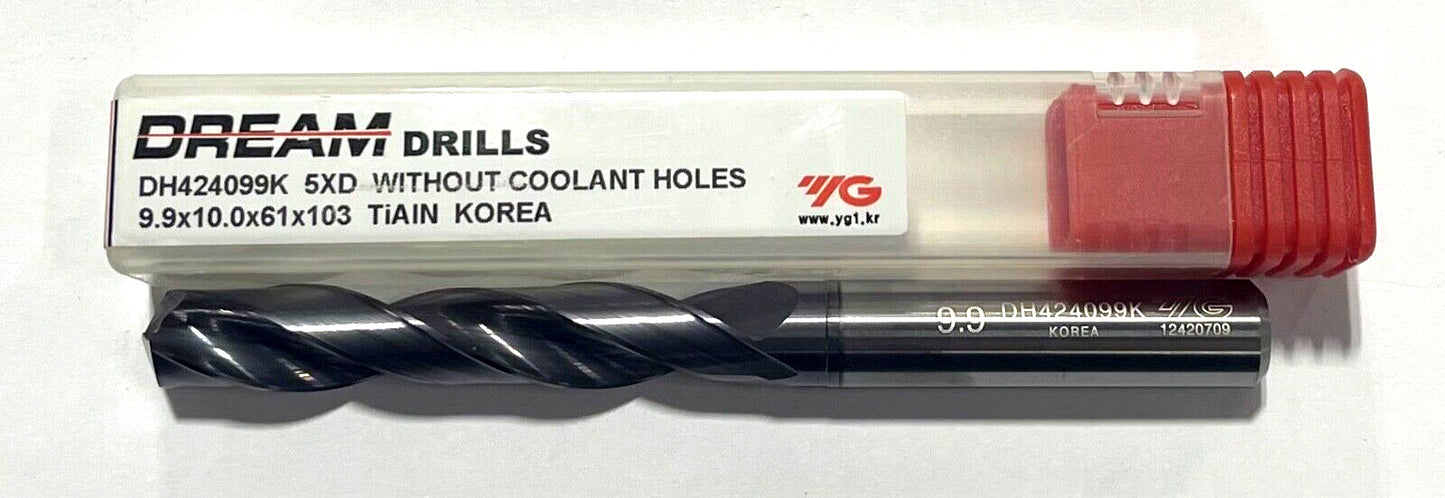 YG 9.9mm Solid Carbide Drill 5xD TiAlN Coating 2 Flute DH424099