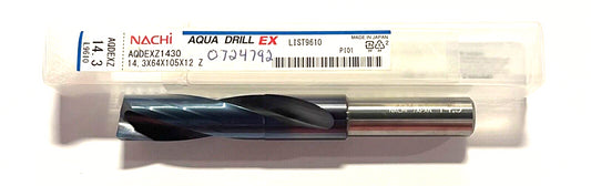 NACHI 14.3mm Solid Carbide Drill 2xD Aqua EX Coating 180Â° 2 Flute Made In Japan