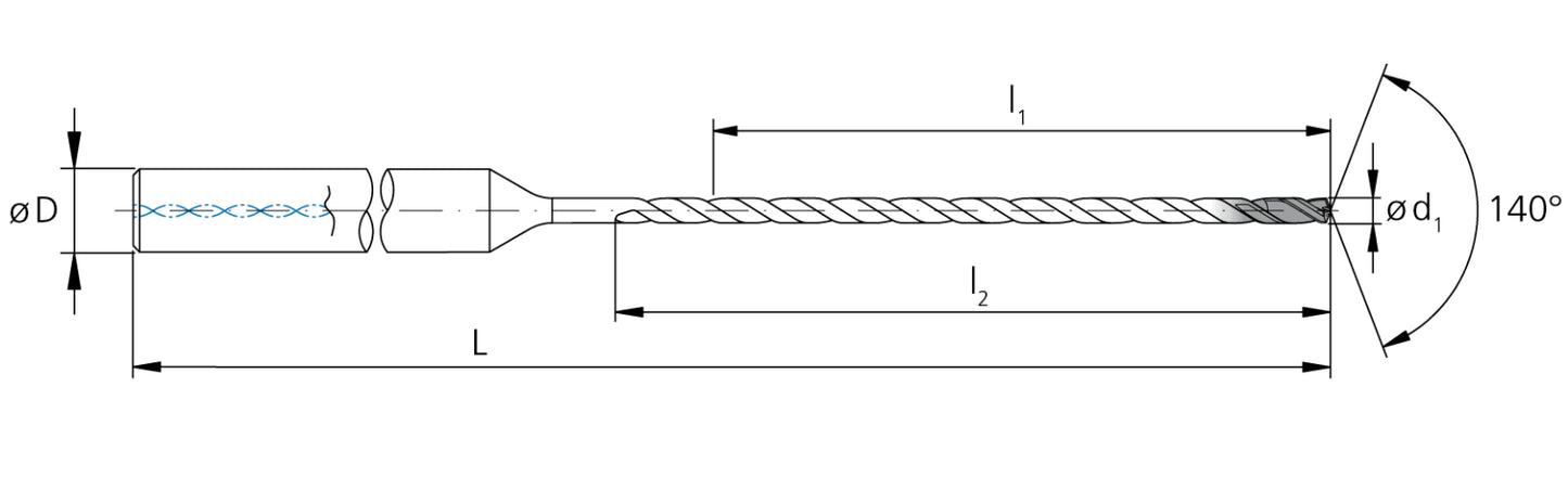 CrazyDrill .1102" Solid Carbide Drill 30xD Coolant Thru 140° eXedur SNP Coating