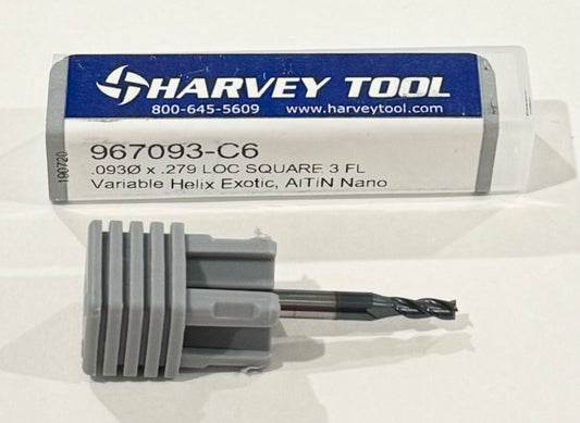 Harvey Tool 3/32" Carbide End Mill 3 Flute Variable Helix AlTiN Nano Coated