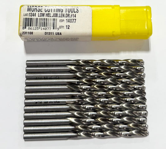 Morse #14 HSS Drill Bit Jobber Length Low Helix Flute 118 Deg 12 Pack USA