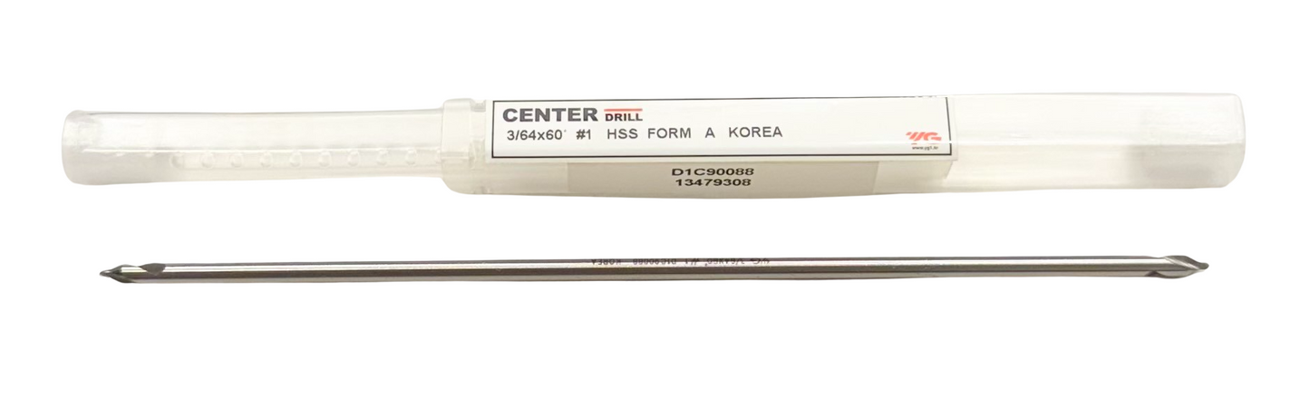 YG 3/64" x 6" HSS 60° Center Drill 2 Flute Long Length