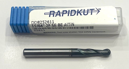 RapidKut 11/64" Carbide Ball Nose End Mill 2 Flute AlTiN Coating USA Made