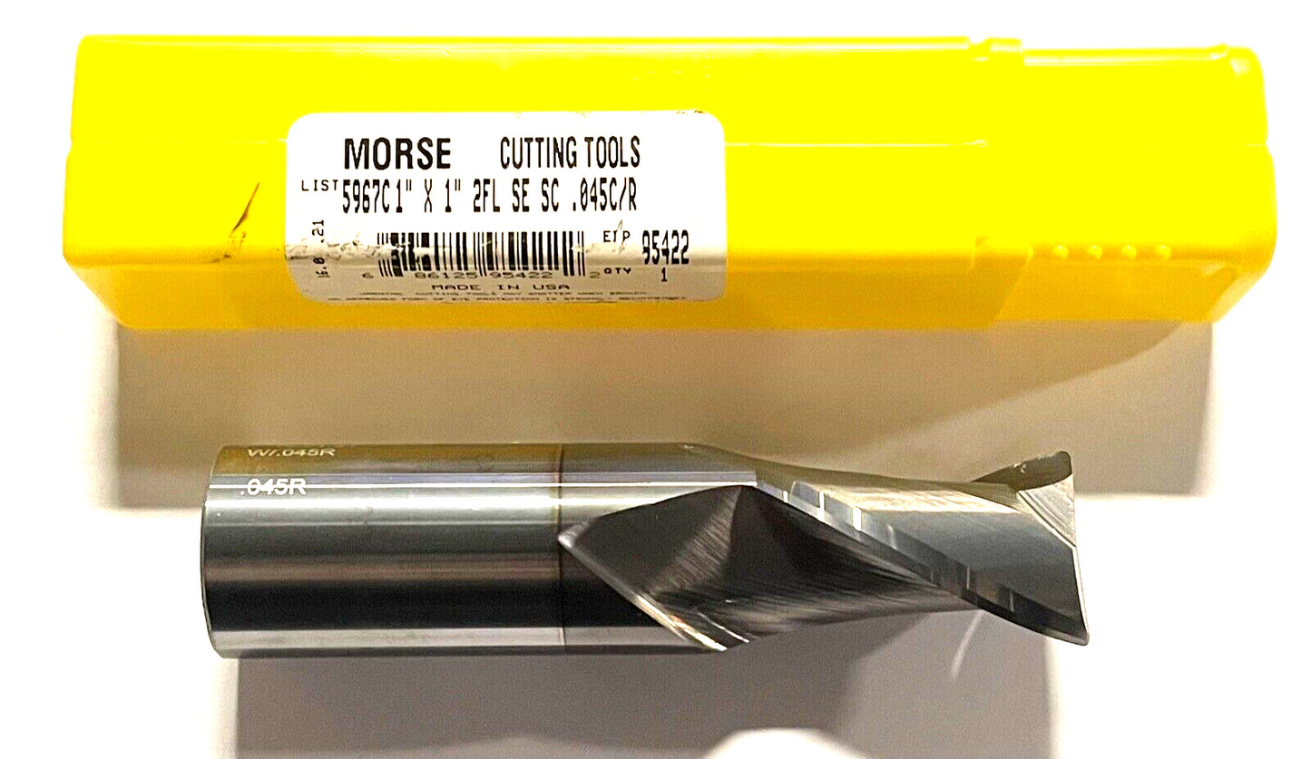 Morse 1" Carbide End Mill TiCN Coated .045" Corner Radius 2 Flute USA Made